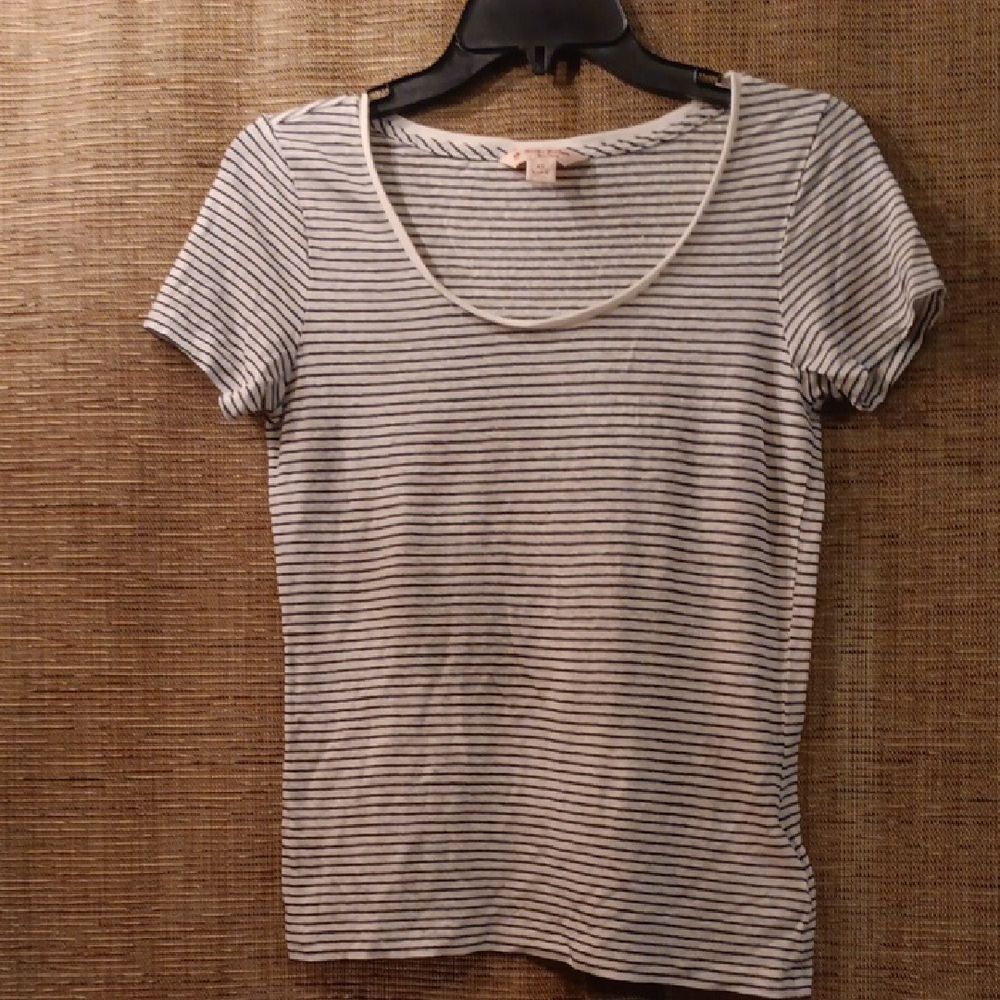 Brooks Brothers Black and White Striped  Linen Tee Shirt